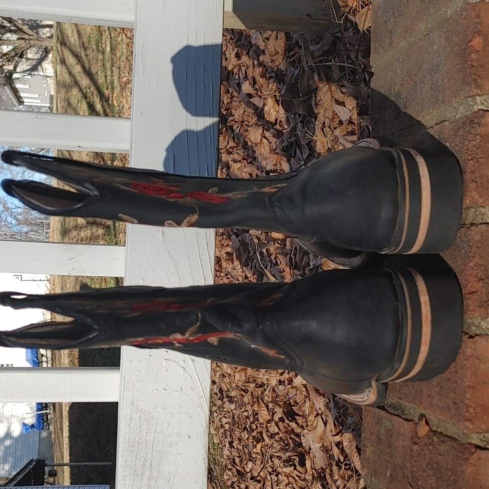 Halcones Rose Embroidered Square Toe Leather Cowb… - image 8